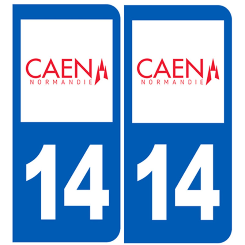 immatriculation 14 Caen (2fois 10,2x4,6cm) - Autocollant(sticker)