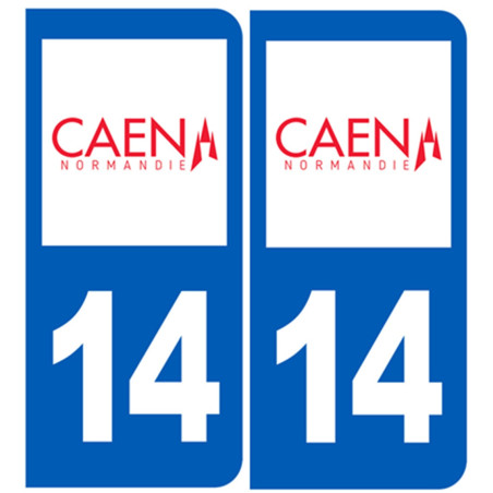immatriculation 14 Caen (2fois 10,2x4,6cm) - Autocollant(sticker)