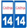 immatriculation 14 Caen (2fois 10,2x4,6cm) - Autocollant(sticker)