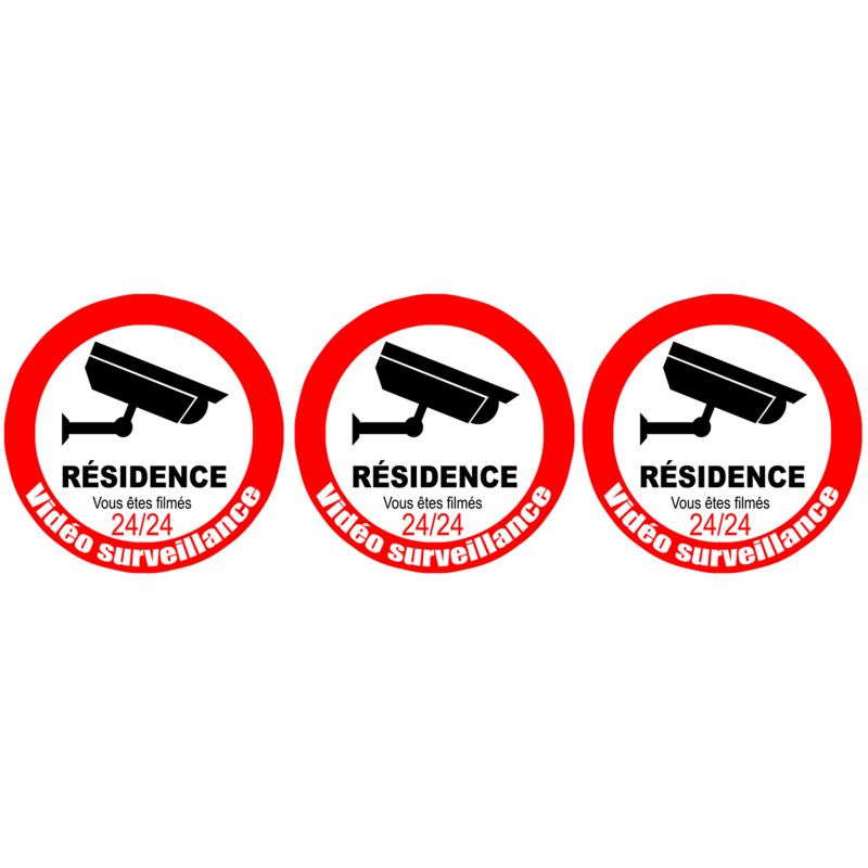 vidéo surveillance Résidence - 3fois 5cm - Autocollant(sticker) vidéo surveillance Résidence - 3fois 5cm - Autocollant(sticker)