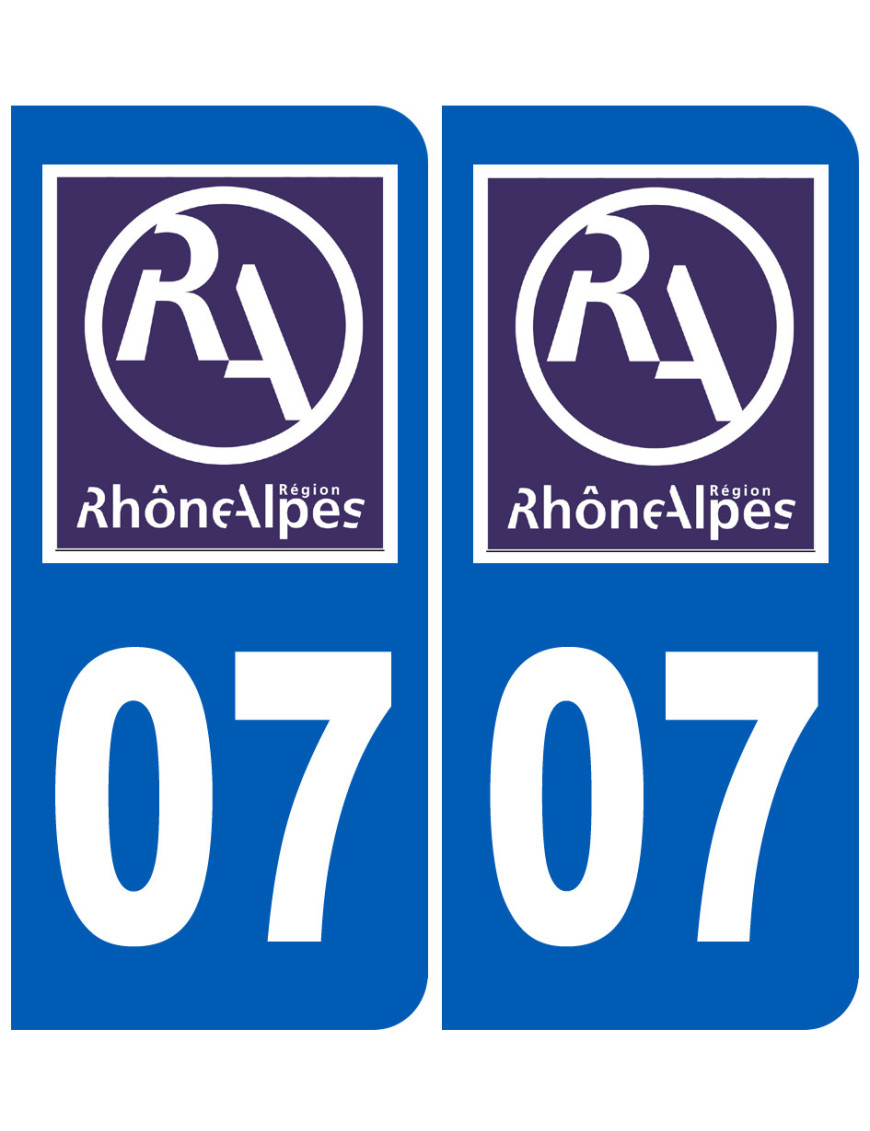 immatriculation 07 Rhône-Alpes (2fois 10,2x4,6cm) - Sticker/autocolla