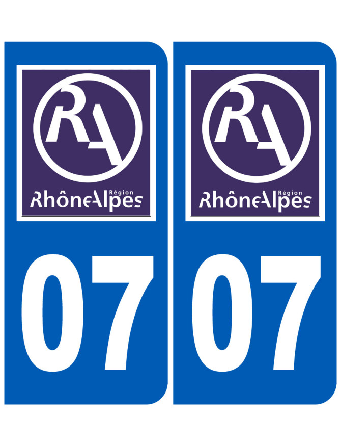 immatriculation 07 Rhône-Alpes (2fois 10,2x4,6cm) - Sticker/autocolla