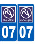 immatriculation 07 Rhône-Alpes (2fois 10,2x4,6cm) - Sticker/autocolla