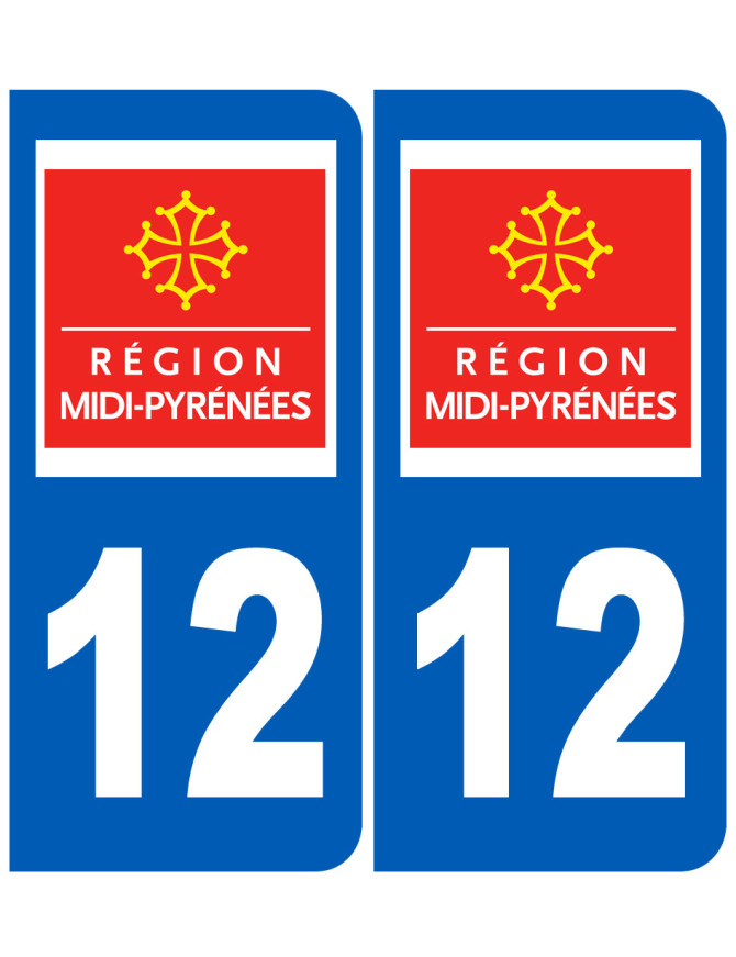immatriculation 12 Midi Pyrénées (2fois 10,2x4,6cm) - Sticker/autoco