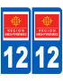 immatriculation 12 Midi Pyrénées (2fois 10,2x4,6cm) - Sticker/autoco