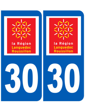 immatriculation 30 Languedoc Roussillion (2fois 10,2x4,6cm) - Sticker/