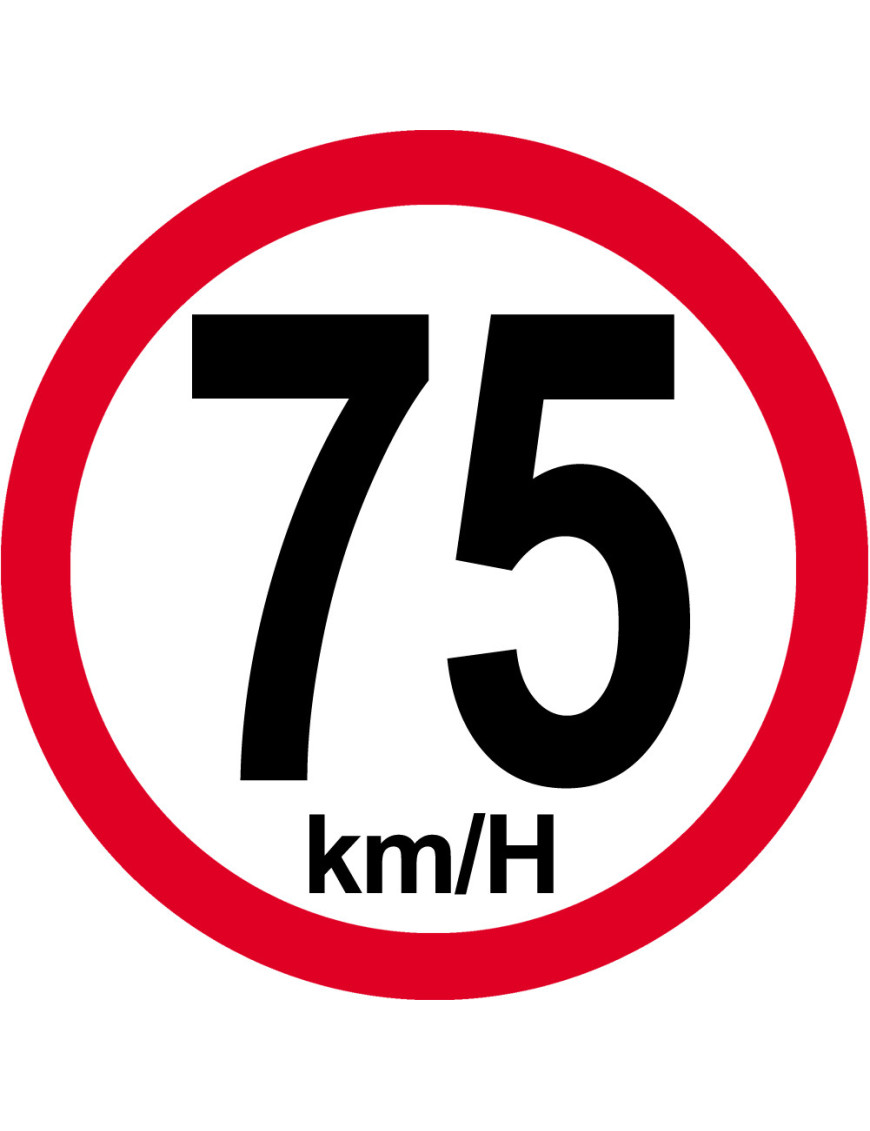 Disque de vitesse 75Km/H bord rouge - 5cm - Sticker/autocollant