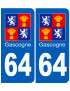 immatriculation Gascogne64 Pyrénées-Atlantiques - Sticker/autocollan
