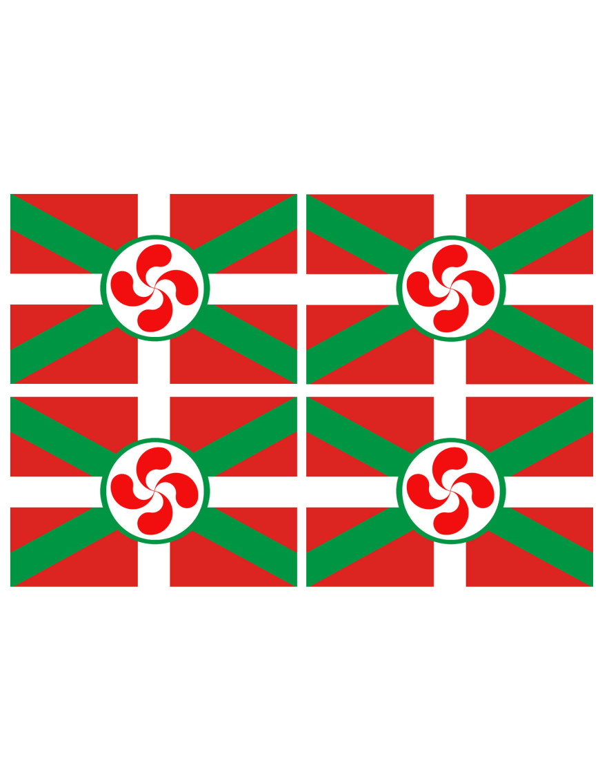 Drapeau Basque Lauburu - 4fois 9.5x6.3cm - Sticker/autocollant