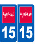 Immatriculation Aurillac 15 (2 fois 4.6x10.2cm) - Sticker/autocollant