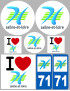 département 71 Saône et Loire - kit 8 stickers - Sticker/autocollant
