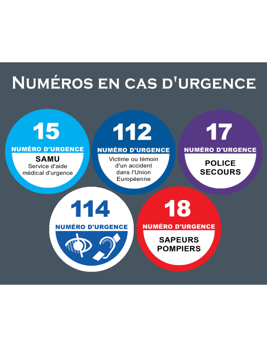 Les numéros d'appel d'urgence en France - 20x16.5cm - Sticker/autocol
