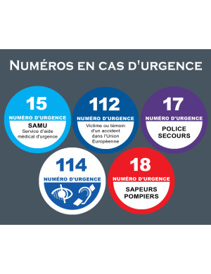 Les numéros d'appel d'urgence en France - 15x12.5cm - Sticker/autocol