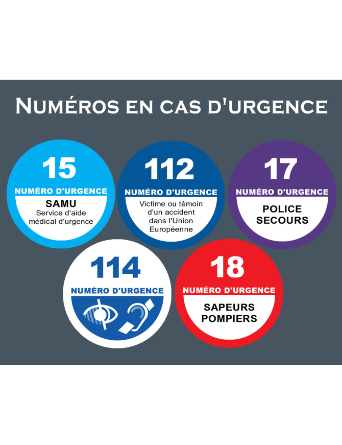 Les numéros d'appel d'urgence en France - 15x12.5cm - Sticker/autocol