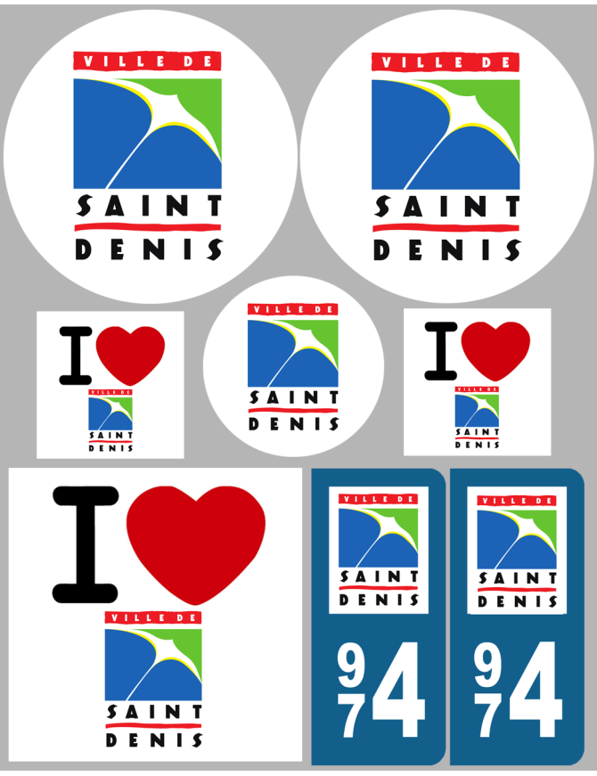 Saint-Denis de la Réunion - 8 autocollants variés - Sticker/autocoll