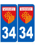 Immatriculation Languedoc-Roussillon 34 - Sticker/autocollant