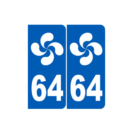 Autocollant (sticker): numero immatriculation 64 basque (Pyrénées-Atlantiques)
