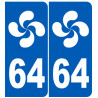Autocollant (sticker): numero immatriculation 64 basque (Pyrénées-Atlantiques)